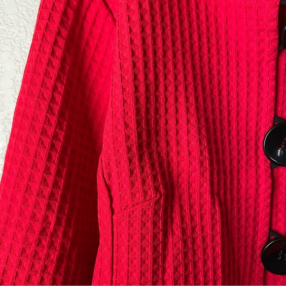 Ali Miles Womens Red Waffle Knit Mock Neck Button Front Peplum Top Jacket 1X - Picture 7 of 10